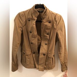 Women’s Military style Jacket size Petite small with gold bronzed buttons. Brown